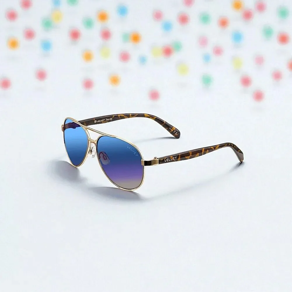 Velvet Eyewear Bonnie Aviator Sunglasses in Gold Flash w/microfiber pouch